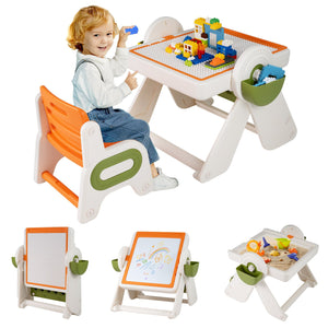 6-in-1 Multi-activity Children Table and Chair Set Folding Art Easel Set-Orange view 4