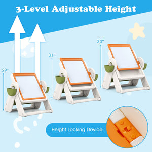 6-in-1 Multi-activity Children Table and Chair Set Folding Art Easel Set-Orange view 7