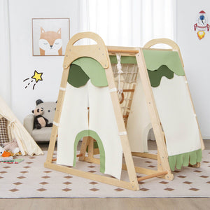 6-in-1 Wooden Kids Jungle Gym Playset with Slide Climbing Net-Natural view 2