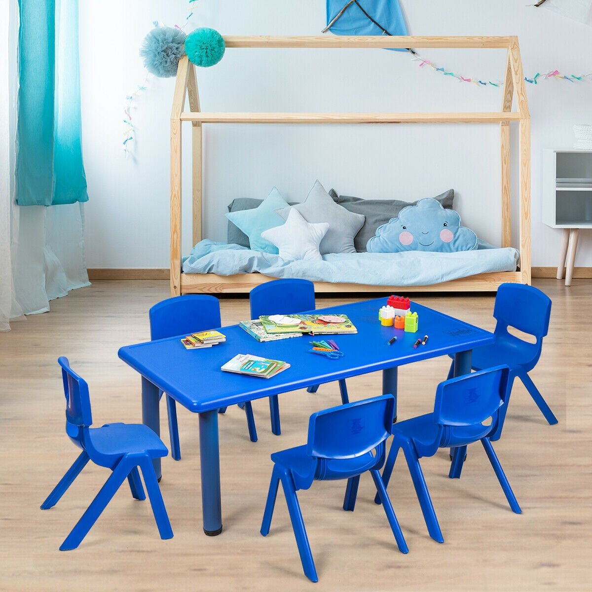 6-pack Kids Plastic Stackable Classroom Chairs-Blue view 2