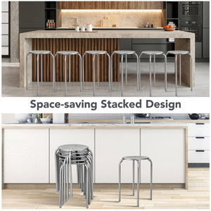 6-Pack Stackable Multifunctional Daisy Design Backless Round Metal Stool Set-Grey view 6
