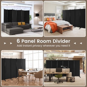 6 Panel 5.7 Feet Tall Rolling Room Divider on Wheels-Black view 7