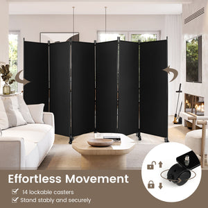6 Panel 5.7 Feet Tall Rolling Room Divider on Wheels-Black view 8