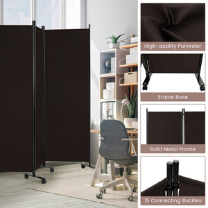 6 Panel 5.7 Feet Tall Rolling Room Divider on Wheels-Brown view 7