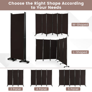 6 Panel 5.7 Feet Tall Rolling Room Divider on Wheels-Brown view 9