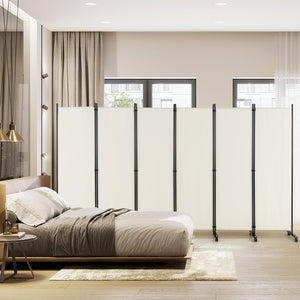 6 Panel 5.7 Feet Tall Rolling Room Divider on Wheels-White view 3