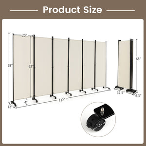 6 Panel 5.7 Feet Tall Rolling Room Divider on Wheels-White view 4