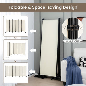 6 Panel 5.7 Feet Tall Rolling Room Divider on Wheels-White view 6