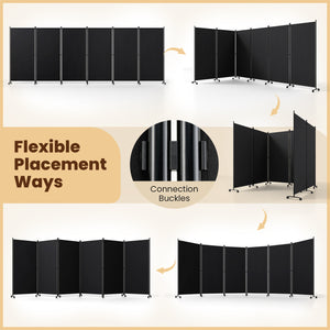 6 Panel Folding Privacy Screen Room Divider with Wheels-Black view 7