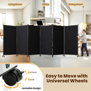 6 Panel Folding Privacy Screen Room Divider with Wheels-Black view 9