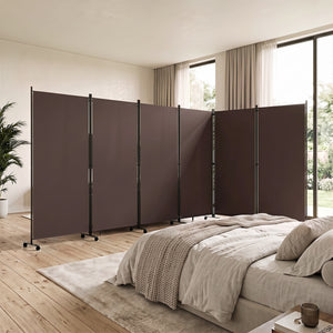 6 Panel Folding Privacy Screen Room Divider with Wheels-Coffee view 3