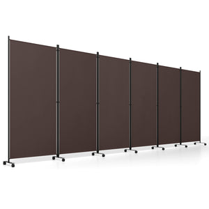 6 Panel Folding Privacy Screen Room Divider with Wheels-Coffee view 4