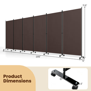 6 Panel Folding Privacy Screen Room Divider with Wheels-Coffee view 5