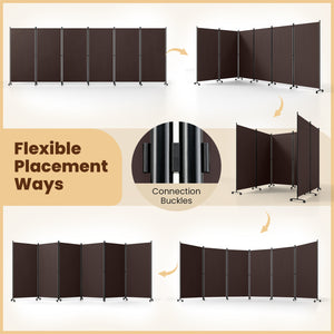6 Panel Folding Privacy Screen Room Divider with Wheels-Coffee view 7