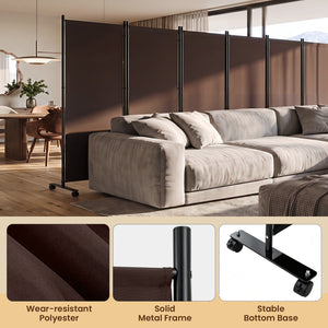 6 Panel Folding Privacy Screen Room Divider with Wheels-Coffee view 8