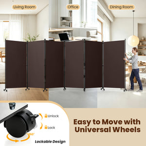 6 Panel Folding Privacy Screen Room Divider with Wheels-Coffee view 9