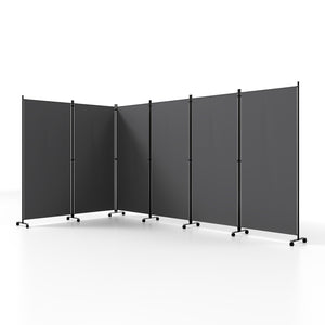6 Panel Folding Privacy Screen Room Divider with Wheels-Gray