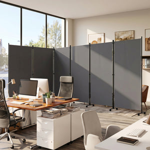 6 Panel Folding Privacy Screen Room Divider with Wheels-Gray view 2