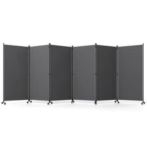 6 Panel Folding Privacy Screen Room Divider with Wheels-Gray view 4