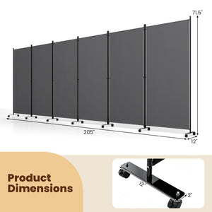 6 Panel Folding Privacy Screen Room Divider with Wheels-Gray view 5