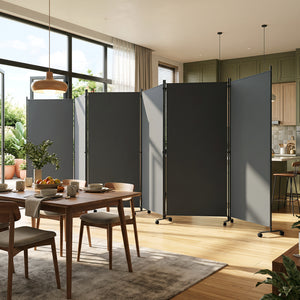 6 Panel Folding Privacy Screen Room Divider with Wheels-Gray view 6