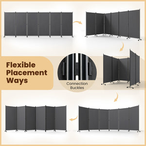 6 Panel Folding Privacy Screen Room Divider with Wheels-Gray view 7