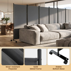 6 Panel Folding Privacy Screen Room Divider with Wheels-Gray view 8