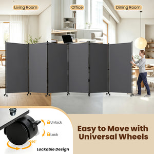 6 Panel Folding Privacy Screen Room Divider with Wheels-Gray view 9