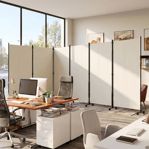 6 Panel Folding Privacy Screen Room Divider with Wheels-White view 2