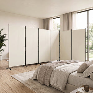 6 Panel Folding Privacy Screen Room Divider with Wheels-White view 3