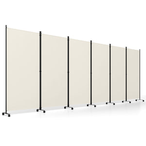 6 Panel Folding Privacy Screen Room Divider with Wheels-White view 4