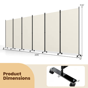 6 Panel Folding Privacy Screen Room Divider with Wheels-White view 5