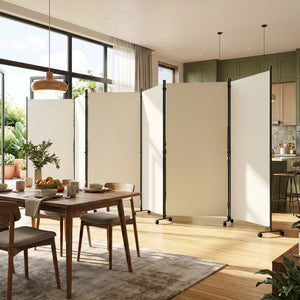 6 Panel Folding Privacy Screen Room Divider with Wheels-White view 6