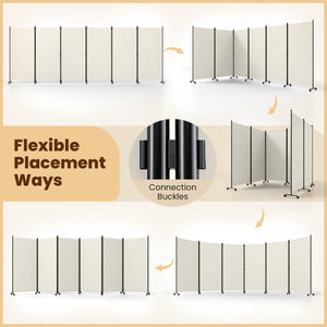 6 Panel Folding Privacy Screen Room Divider with Wheels-White view 7
