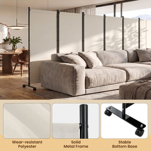 6 Panel Folding Privacy Screen Room Divider with Wheels-White view 8