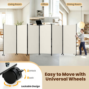 6 Panel Folding Privacy Screen Room Divider with Wheels-White view 9