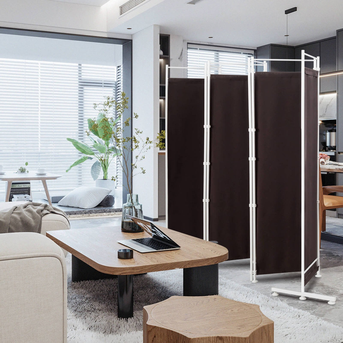 6-Panel Room Divider Folding Privacy Screen-Brown view 2