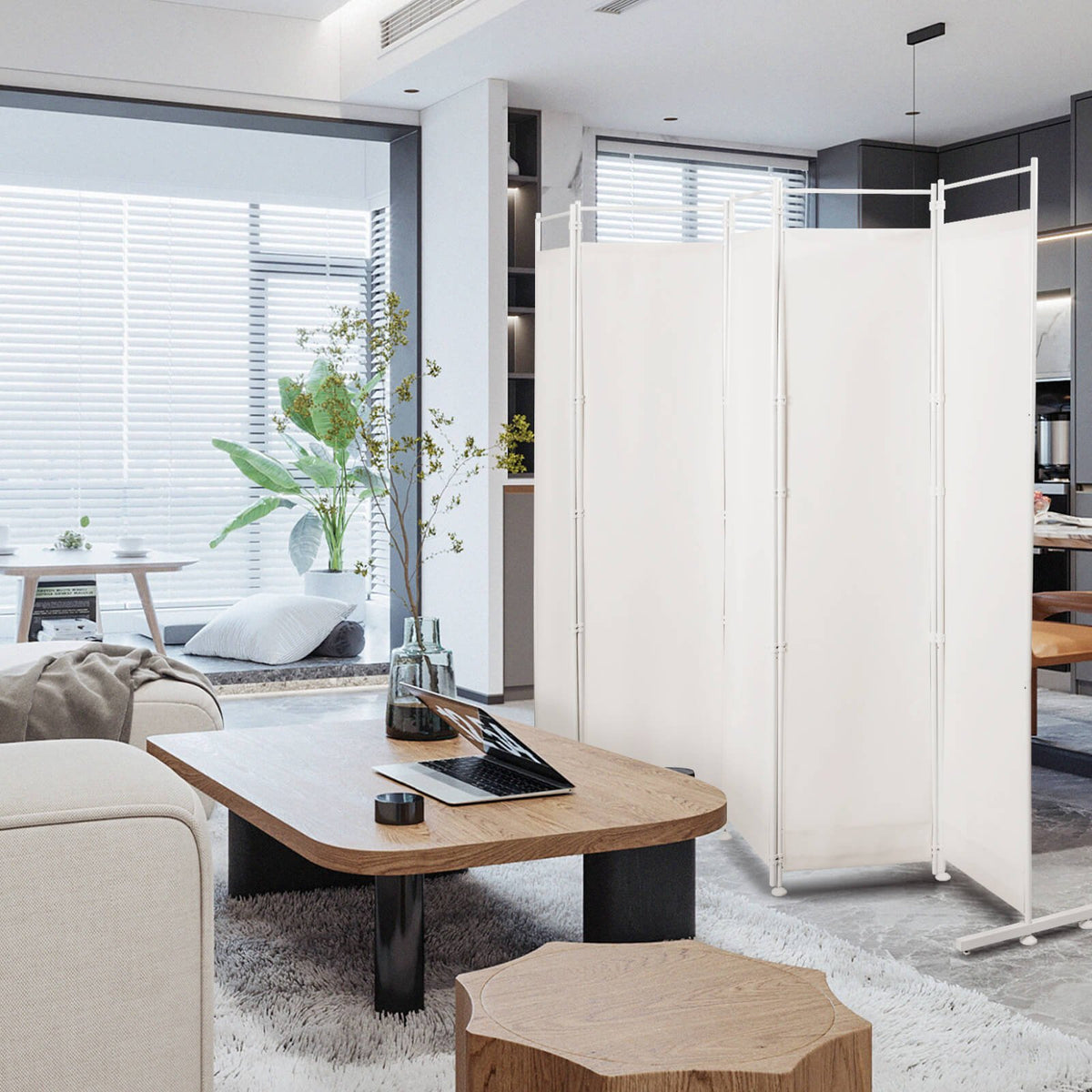6-Panel Room Divider Folding Privacy Screen-White view 2