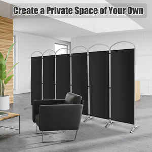 6-Panels Freestanding Folding Privacy Screen-Black view 2