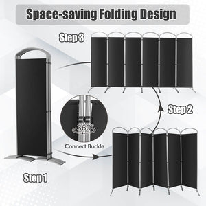 6-Panels Freestanding Folding Privacy Screen-Black view 8
