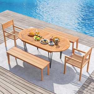6 Person 71 Inch Patio Dining Table with Teak Wood Tabletop view 3