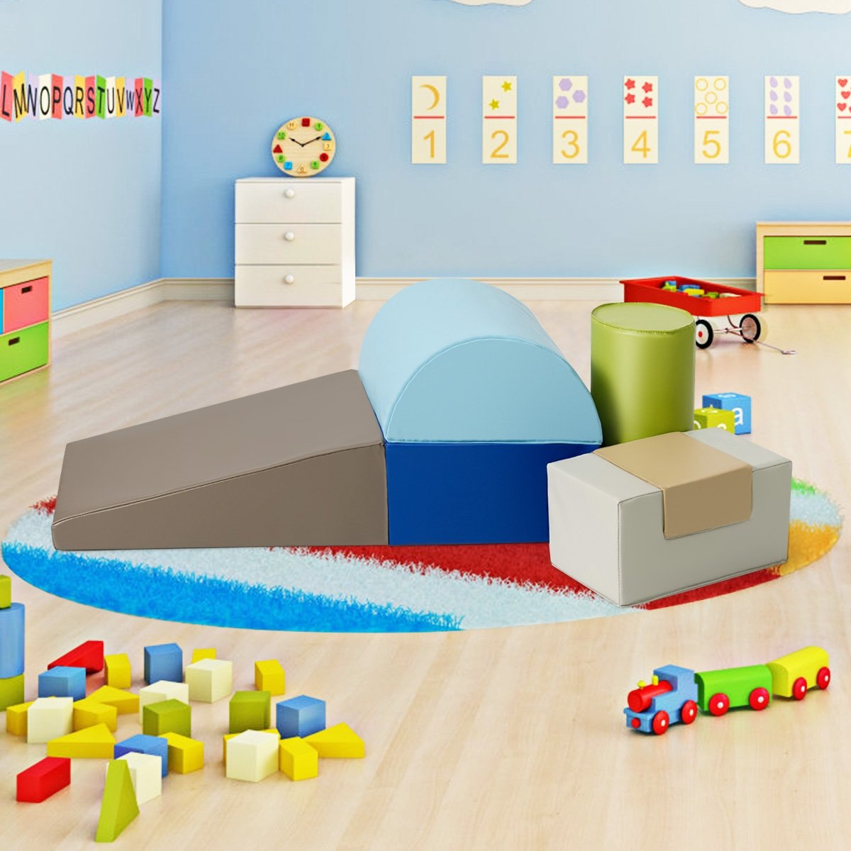 6 Piece Climb Crawl Play Set Indoor Kids, Toddler-Gray view 2