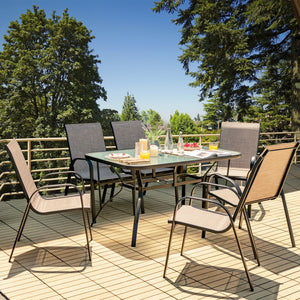 6 Pieces Patio Stackable Dining Chairs with Curved Armrests and Breathable Fabric view 2