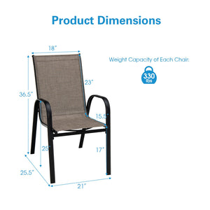 6 Pieces Patio Stackable Dining Chairs with Curved Armrests and Breathable Fabric view 4