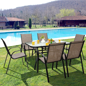 6 Pieces Patio Stackable Dining Chairs with Curved Armrests and Breathable Fabric view 5