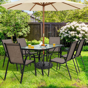 6 Pieces Patio Stackable Dining Chairs with Curved Armrests and Breathable Fabric view 6