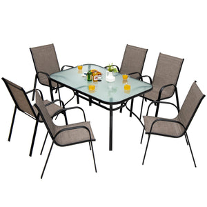 6 Pieces Patio Stackable Dining Chairs with Curved Armrests and Breathable Fabric view 7