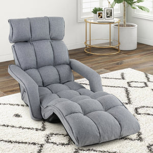 6-Position Adjustable Floor Chair with Adjustable Armrests and Footrest-Gray view 2