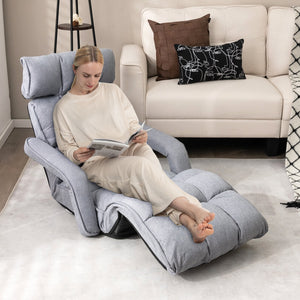 6-Position Adjustable Floor Chair with Adjustable Armrests and Footrest-Gray view 3