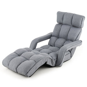 6-Position Adjustable Floor Chair with Adjustable Armrests and Footrest-Gray view 4